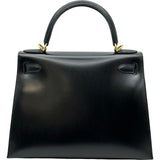 エルメス HERMES ケリー28 外縫い B刻印 ブラック ゴールド金具 ボックスカーフ レディース ショルダーバッグ