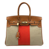 エルメス HERMES バーキン35 フラッグ □R刻 フォーブ・フィセル/オレンジ ゴールド金具 トワル/バレニア レディース ハンドバッグ