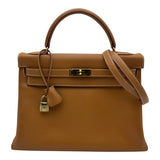エルメス HERMES ケリー32 内縫い 〇X刻 ナチュラル ゴールド金具 ヴァッシュ レディース ショルダーバッグ