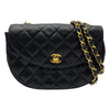 シャネル CHANEL ハーフムーン チェーンフラップバッグ 0番台 ブラック ゴールド金具 ラムスキン レディース ショルダーバッグ
