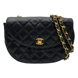 シャネル CHANEL ハーフムーン チェーンフラップバッグ 0番台 ブラック ゴールド金具 ラムスキン レディース ショルダーバッグ