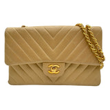 シャネル CHANEL マトラッセ25 Vステッチ A01112 2番台 ベージュ ゴールド金具 ラムスキン レディース ショルダーバッグ