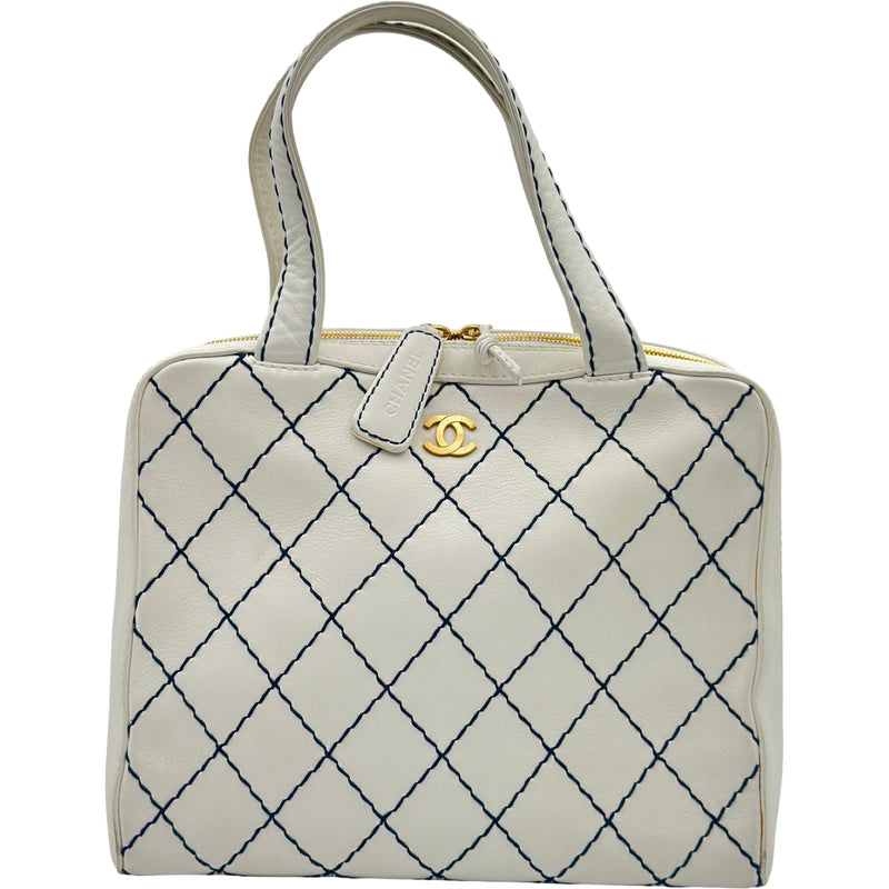 CHANEL ワイルドステッチハンドバッグ　美品 シャネル CHANEL ワイルドステッチ ハンドバッグ 6番台 ホワイト
