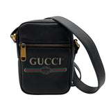 グッチ GUCCI ロゴプリント ミニショルダーバッグ 574803 ブラック ゴールド金具 レザー ユニセックス ショルダーバッグ