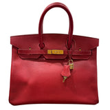 エルメス HERMES バーキン35 □F刻印 ルージュヴィフ/ゴールド金具 アルデンヌ レディース ハンドバッグ
