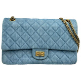 シャネル CHANEL 2.55 ラージ フラップバッグ A37587 22番台 ブルー ゴールド金具 デニム レディース ショルダーバッグ