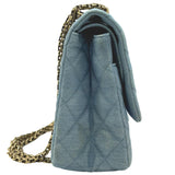 シャネル CHANEL 2.55 ラージ フラップバッグ A37587 22番台 ブルー ゴールド金具 デニム レディース ショルダーバッグ