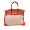 エルメス HERMES バーキン35　ギリーズ □R刻（2014年製） エクリュ/サンギーヌ シルバー金具 トワル/スイフト レディース ハンドバッグ