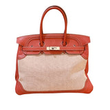 エルメス HERMES バーキン35　ギリーズ □R刻（2014年製） エクリュ/サンギーヌ シルバー金具 トワル/スイフト レディース ハンドバッグ
