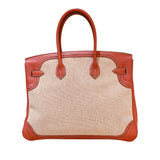 エルメス HERMES バーキン35　ギリーズ □R刻（2014年製） エクリュ/サンギーヌ シルバー金具 トワル/スイフト レディース ハンドバッグ