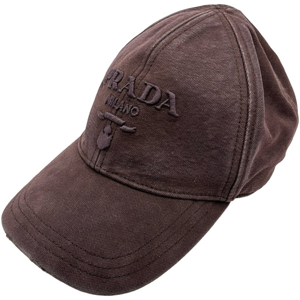 PRADA プラダ レザー ベースボールキャップ 帽子 ロゴ Mサイズ キャップ プラダ PRADA ロゴ刺繡ベースボールキャップ 1HC274 ブラウン コットン