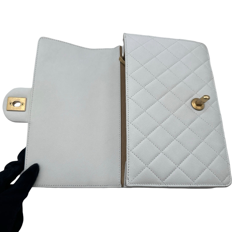 シャネル CHANEL パールチェーンショルダー 28番台 ホワイト ゴールド