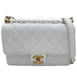 シャネル CHANEL パールチェーンショルダー 28番台 ホワイト ゴールド金具 カーフスキン レディース ショルダーバッグ