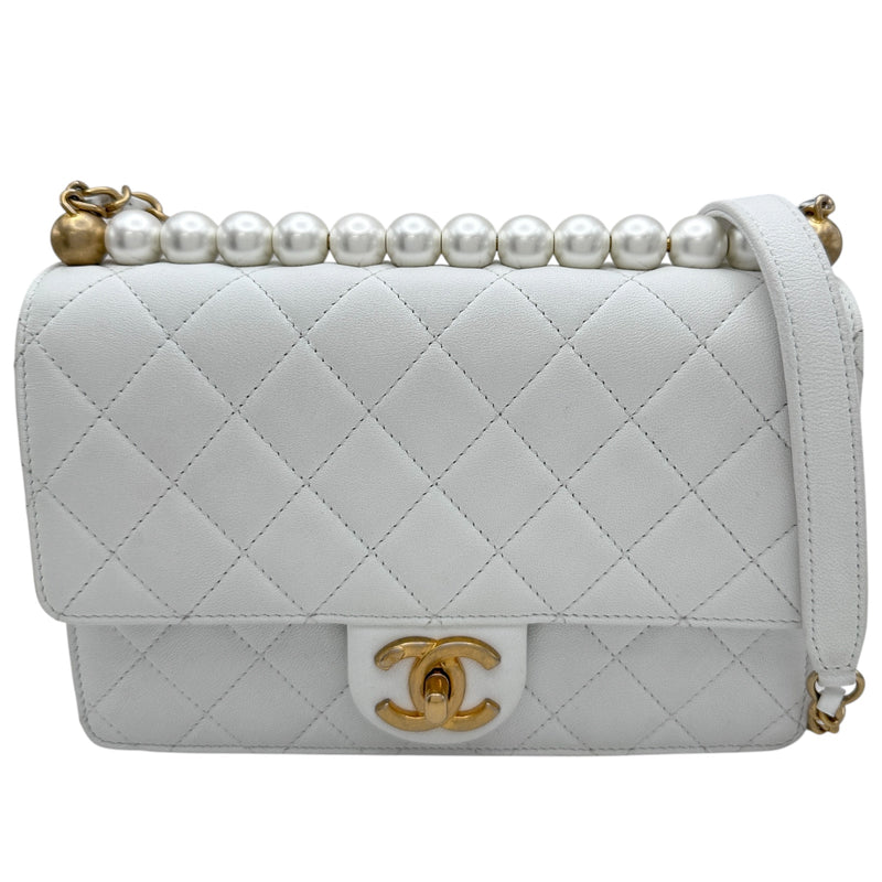 シャネル CHANEL パールチェーンショルダー 28番台 ホワイト ゴールド