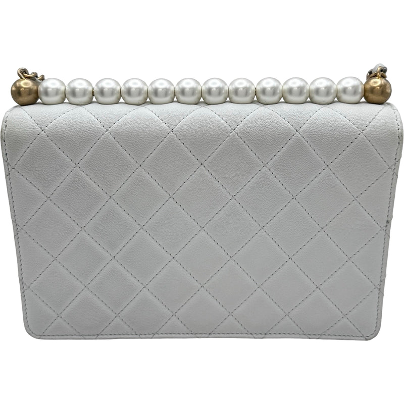 シャネル CHANEL パールチェーンショルダー 28番台 ホワイト ゴールド
