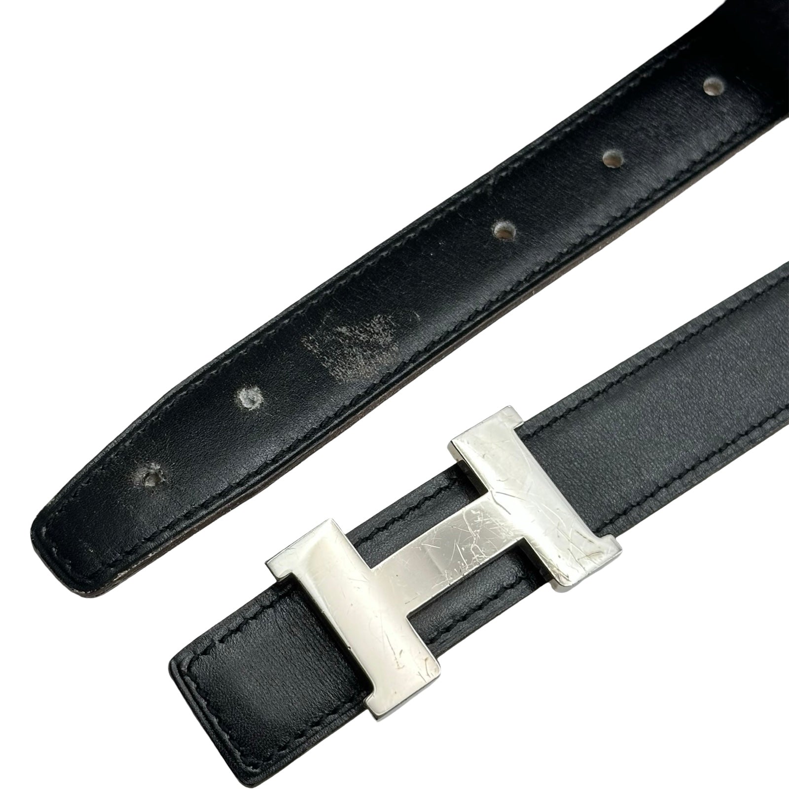 HERMES エルメス Hベルト 85 M刻 新品同様 HERMES エルメス Hバックル ベルト 85 シルバー ブラック ブラウン
