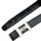 エルメス HERMES Hベルト 85cm □H刻印 ブラック/ゴールド シルバー金具 トリヨン レディース ベルト