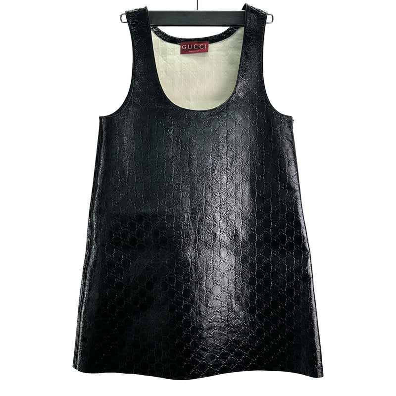 GUCCI レザー ワンピース 38 グッチ GUCCI GGエンボスパテントレザーミニドレス 787761 ブラック