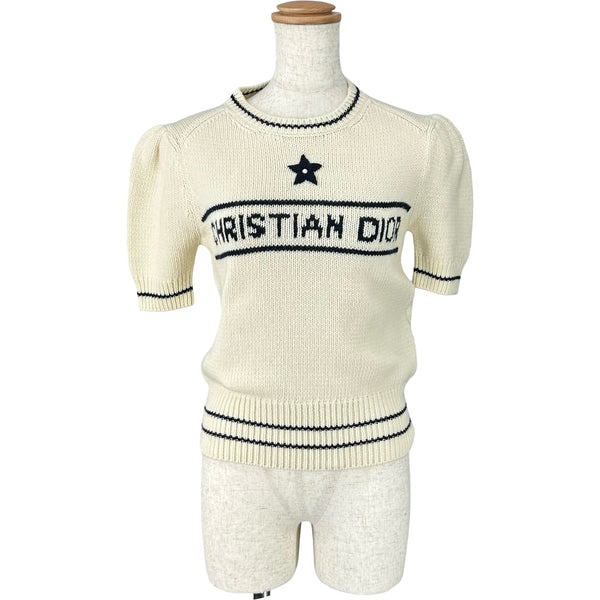 未使用保管品　CHRISTIAN DIOR ショートスリーブ セーター　36 クリスチャン・ディオール Christian Dior ロゴカシミヤ混ショート