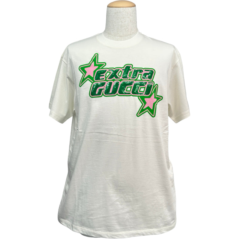 グッチ GUCCI スパンコール装飾ロゴTシャツ 776596 ホワイト コットン 