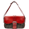フェンディ FENDI ズッカ柄フラップバッグ 8BR107 レッド レザー/ナイロンジャガード レディース ショルダーバッグ