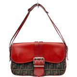 フェンディ FENDI ズッカ柄フラップバッグ 8BR107 レッド レザー/ナイロンジャガード レディース ショルダーバッグ