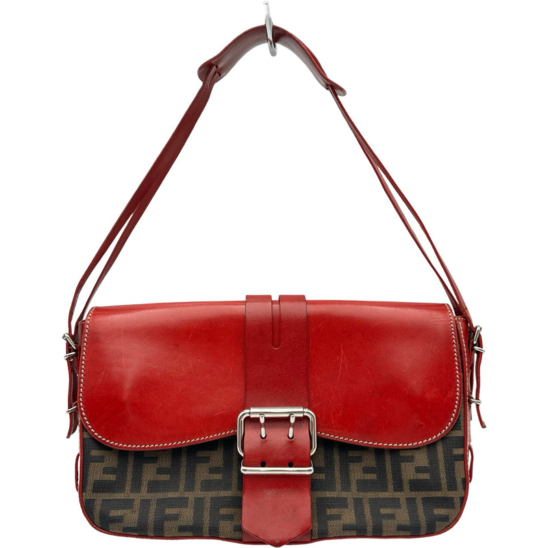 フェンディ FENDI ズッカ柄フラップバッグ 8BR107 レッド レザー