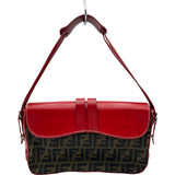 フェンディ FENDI ズッカ柄フラップバッグ 8BR107 レッド レザー/ナイロンジャガード レディース ショルダーバッグ