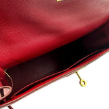 エルメス HERMES ケリー32 外縫い 〇X刻 レッド ゴールド金具 クシュベル レディース ショルダーバッグ