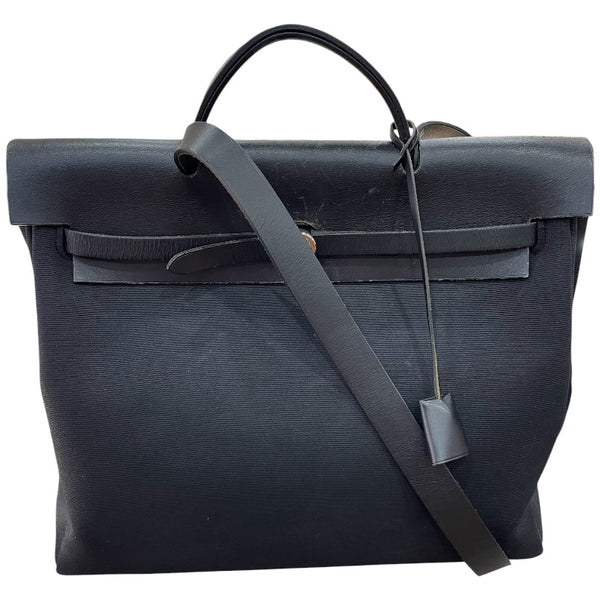 エルメス HERMES エールバッグMM □F刻印 ブラック トワル/レザー