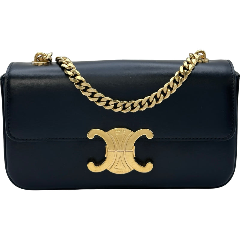 セリーヌ CELINE クロードチェーンショルダー 115203 ブラック レザー