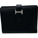 エルメス HERMES べアンコンパクト Y刻印 ブラック×シルバー金具 エプソン ユニセックス 二つ折り財布