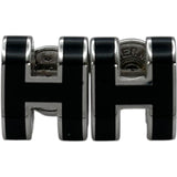 エルメス HERMES ポップH・ミニピアス ブラック×シルバー金具 エナメル/メタル アクセサリー