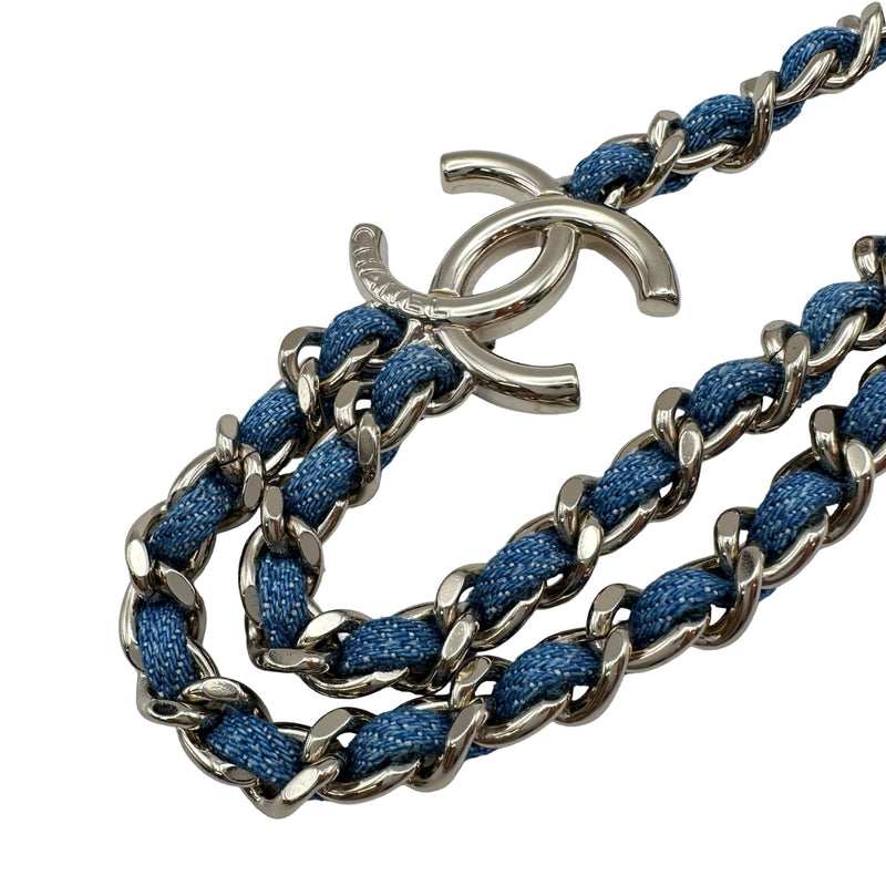 CHANEL シャネル チェーン 宝石柄 スカーフ ブルー シャネル CHANEL チェーンネックレス ブルー シルバー金具 デニム