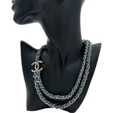 シャネル CHANEL チェーンネックレス ブルー シルバー金具 デニム アクセサリー