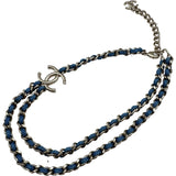 シャネル CHANEL チェーンネックレス ブルー シルバー金具 デニム アクセサリー