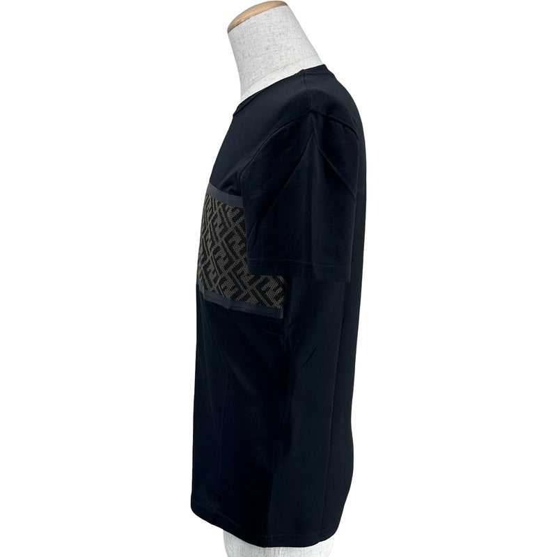 FENDI メッシュ Tシャツ 半袖 ブラック　 サイズ42 フェンディ FENDI FFメッシュ切替Tシャツ FAF532 ブラック コットン