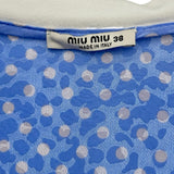 ミュウミュウ miu miu ビジュー装飾ベルテッド ドット柄ワンピース MF3895 ブルー シルク レディース ワンピース