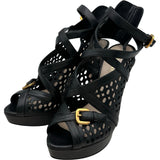 プラダ PRADA メッシュレザーヒールサンダル 1AH0ED ブラック レザー レディース サンダル