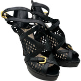 プラダ PRADA メッシュレザーヒールサンダル 1AH0ED ブラック レザー レディース サンダル