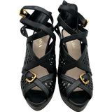 プラダ PRADA メッシュレザーヒールサンダル 1AH0ED ブラック レザー レディース サンダル