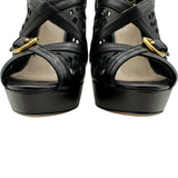 プラダ PRADA メッシュレザーヒールサンダル 1AH0ED ブラック レザー レディース サンダル