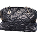シャネル CHANEL ウルトラステッチチェーンハンドバッグ 8桁15番台 ネイビー シルバー金具 レザー レディース ハンドバッグ