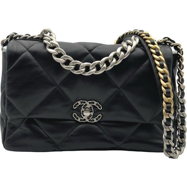 【新品未使用】CHANELシャネルスポーツ　ラゲージタグ ブラックレザー　激レア シャネル CHANEL CHANEL19 ラージバッグ AS1161 ブラック ゴールド金具