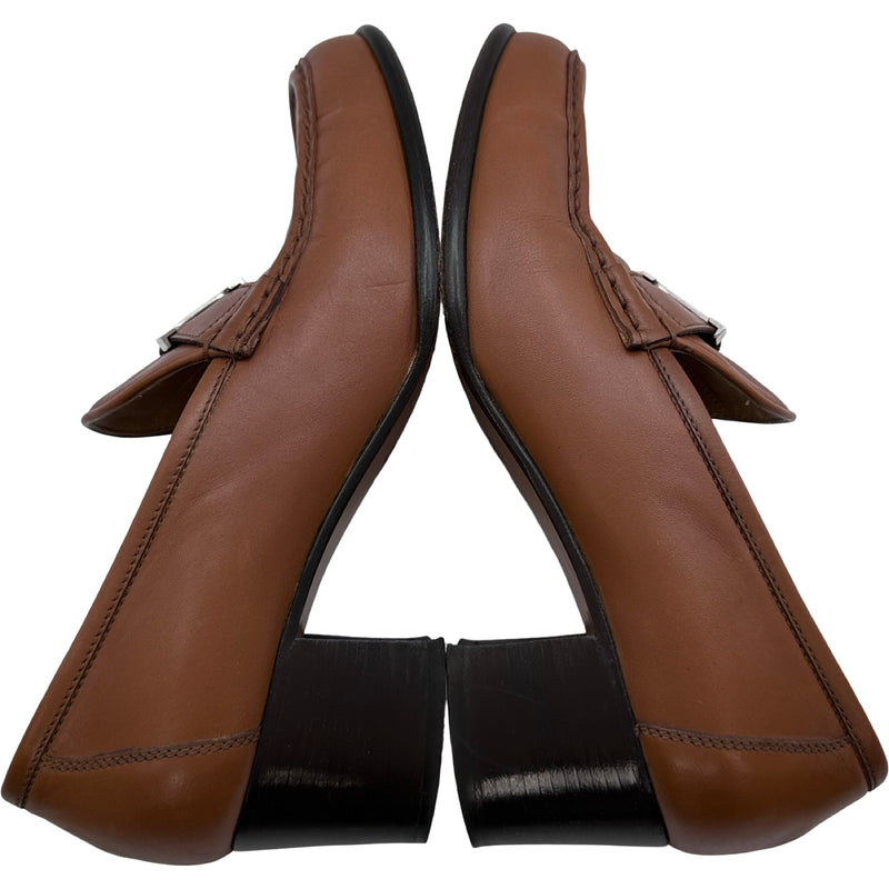 エルメス HERMES コンスタン金具 ヒールローファー ブラウン レザー