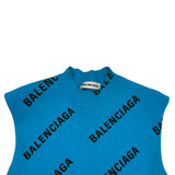 バレンシアガ BALENCIAGA ロゴ総柄リブニットワンピース 555322 ブルー ナイロン レディース ワンピース