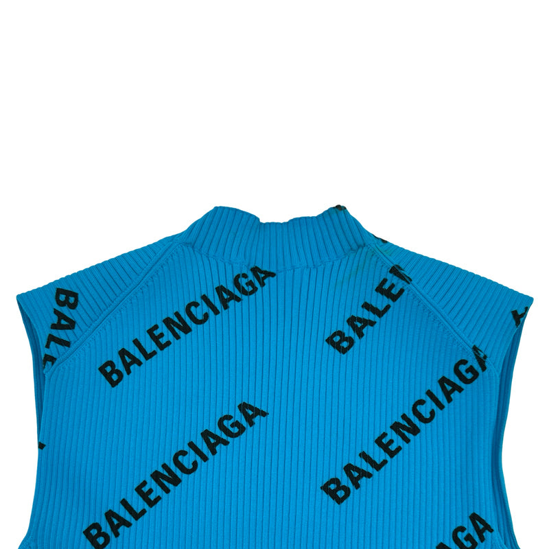 バレンシアガ BALENCIAGA ロゴ総柄リブニットワンピース 555322 ブルー