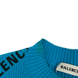 バレンシアガ BALENCIAGA ロゴ総柄リブニットワンピース 555322 ブルー ナイロン レディース ワンピース