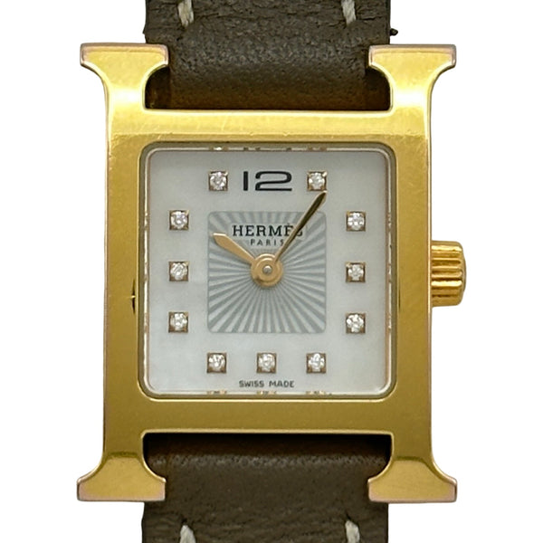 エルメス HERMES Hウォッチ ミニ HH1.102 ホワイトシェル メッキ