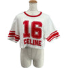 セリーヌ CELINE ロゴプリントクロップド半袖Tシャツ 2X09D671Q ホワイト コットン レディース 半袖Ｔシャツ